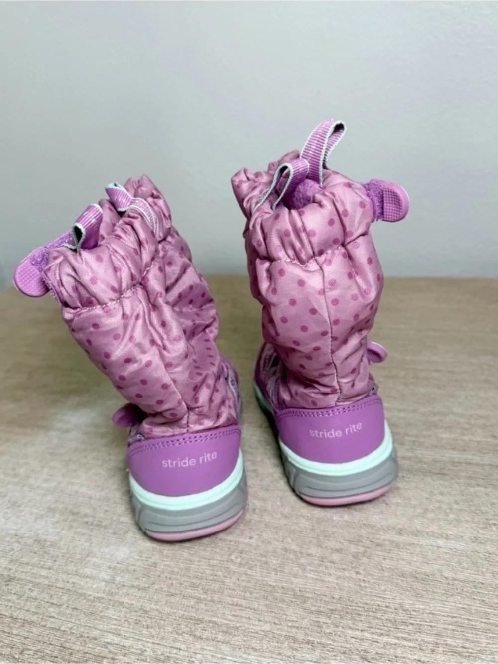 Stride Rite Boots Snow Velcro Purple Kids Fleece Lining Foldable Toddler 4.5